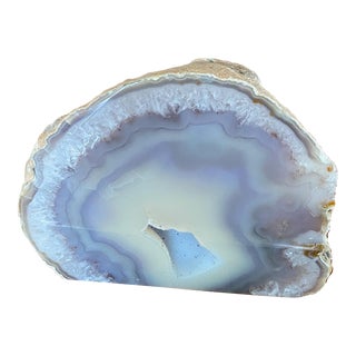1980s Large Geode Polished Natural Agate Quartz Crystal Bookend For Sale