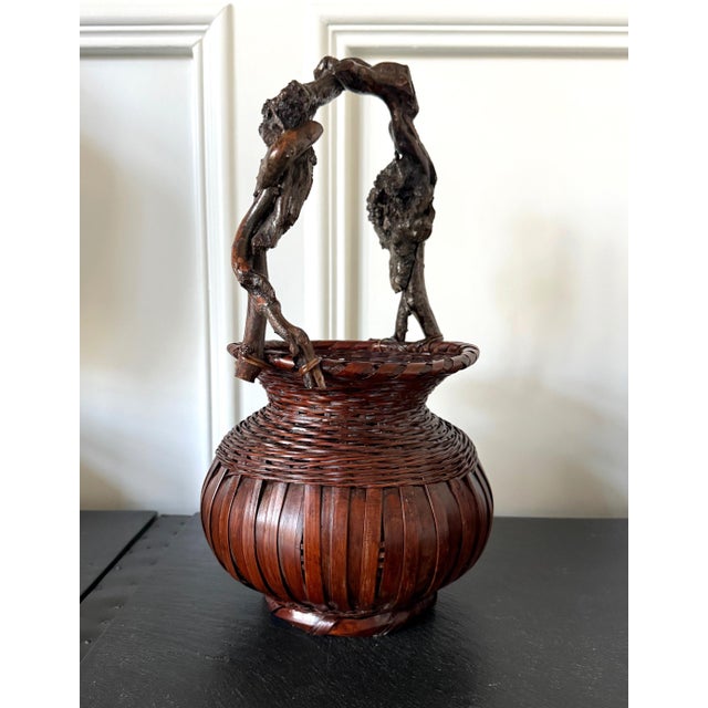 Mid-Century Modern Japanese Bamboo Basket Ikebana Meiji Period For Sale - Image 3 of 12