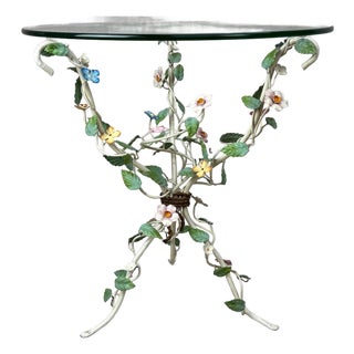 Mid 20th Century French Flora Tole Table With Hand-Painted Details For Sale