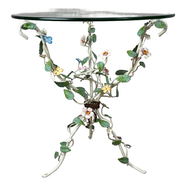 Mid 20th Century French Flora Tole Table With Hand-Painted Details For Sale