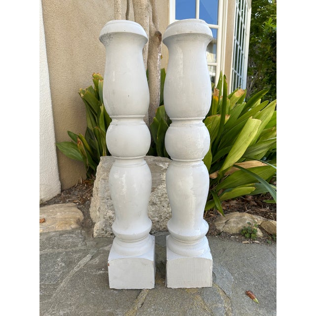 Vintage Wood 29” Architectural Painted Pillar Balustrades - A Pair For Sale - Image 4 of 8