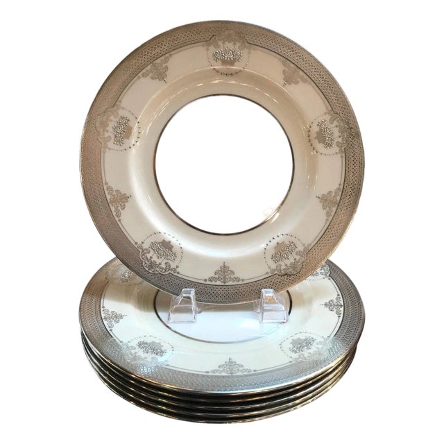 Set of Six Sterling Silver Overlay Service Dinner Plates For Sale