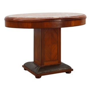 Art Deco Oval Side Table in Walnut with Marble Top from De Coene, Belgium, 1925 For Sale