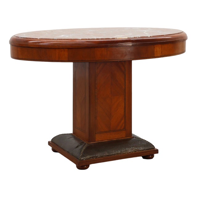 Art Deco Oval Side Table in Walnut with Marble Top from De Coene, Belgium, 1925 For Sale