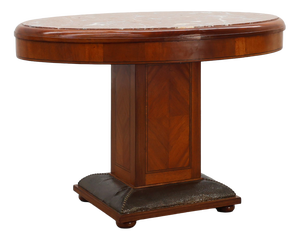 Art Deco Oval Side Table in Walnut with Marble Top from De Coene, Belgium, 1925