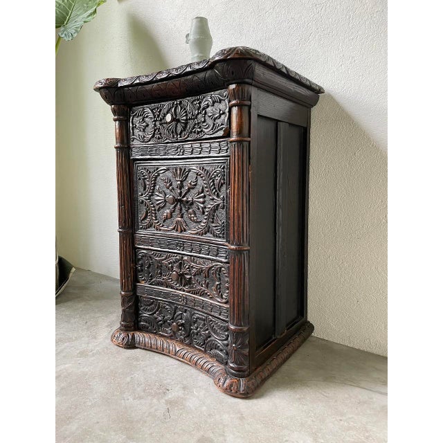 Antique Carved Blackened Pine Chest of Drawers For Sale - Image 6 of 18