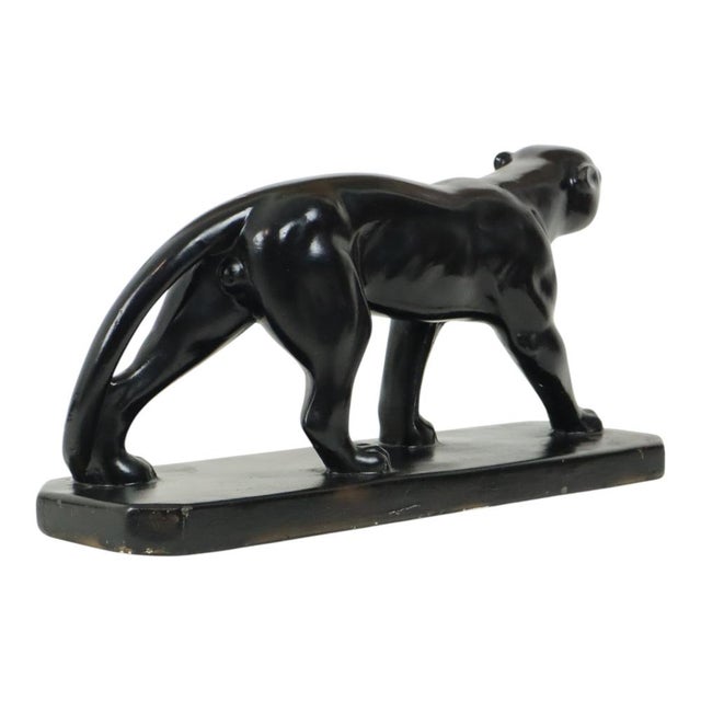 Art Deco French Panther Sculpture in Black Lacquered Plaster, 1920s For Sale - Image 6 of 18