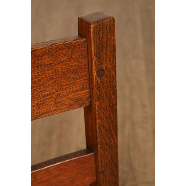Antique L. & J. G. Stickley Set Of Four Oak Ladder Back Dining Chairs #800 For Sale - Image 11 of 18