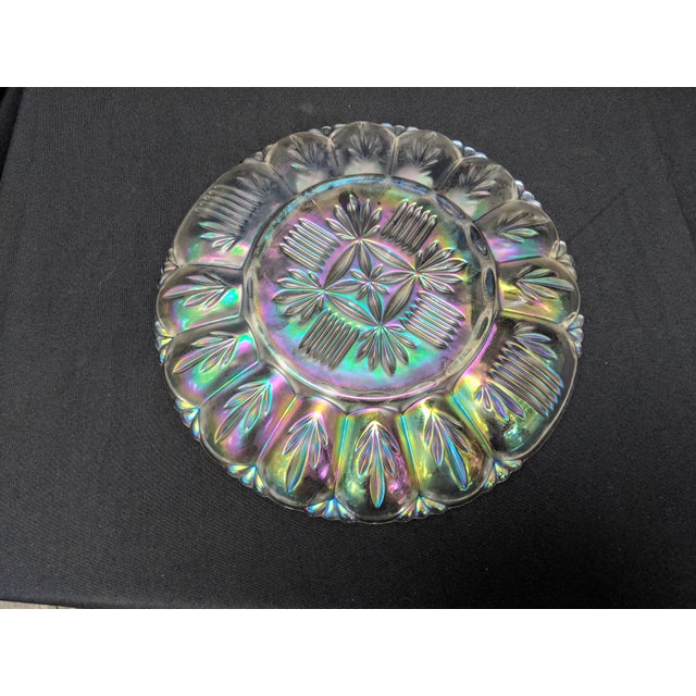Federal Glass Carnival Iridescent Clear Serving Platter Egg Plate