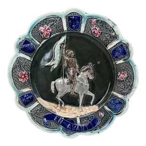 French Majolica Joan of Arc Plate Onnaing, Circa 1890