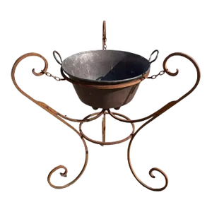 Antique Arts & Crafts Wrought Iron Party Tub Copper Pot Champagne Wine Chiller