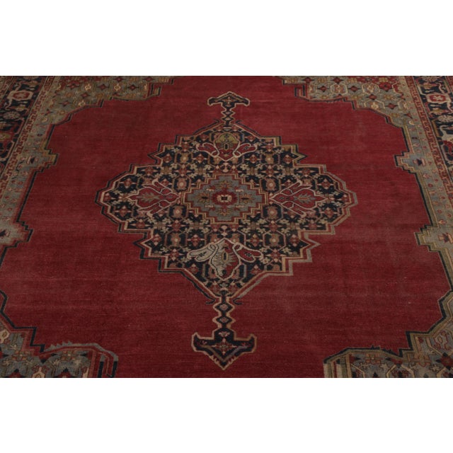 Rug & Kilim Antique Turkish Rug Red Blue Medallion Style Sparta Design For Sale - Image 4 of 9