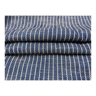 Schumacher Garter Stripe Nautical Navy Blue White Upholstery Drapery Fabric For Sale