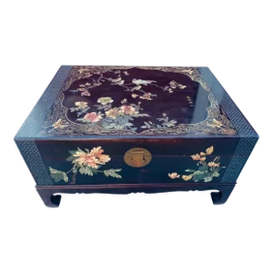 Vintage Handpainted Coffee Table Size Chinese Trunk With Stand