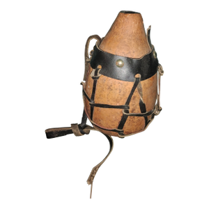 Vintage Handcrafted Gourd Canteen With Leather Harness – Rustic Primitive Decor