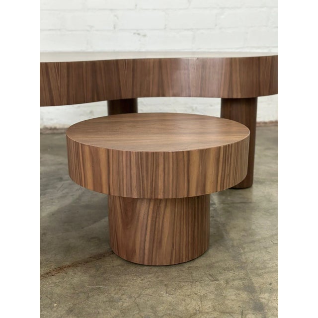 Wood Small Kidney Two Tiered Coffee Table Set- Walnut For Sale - Image 7 of 11
