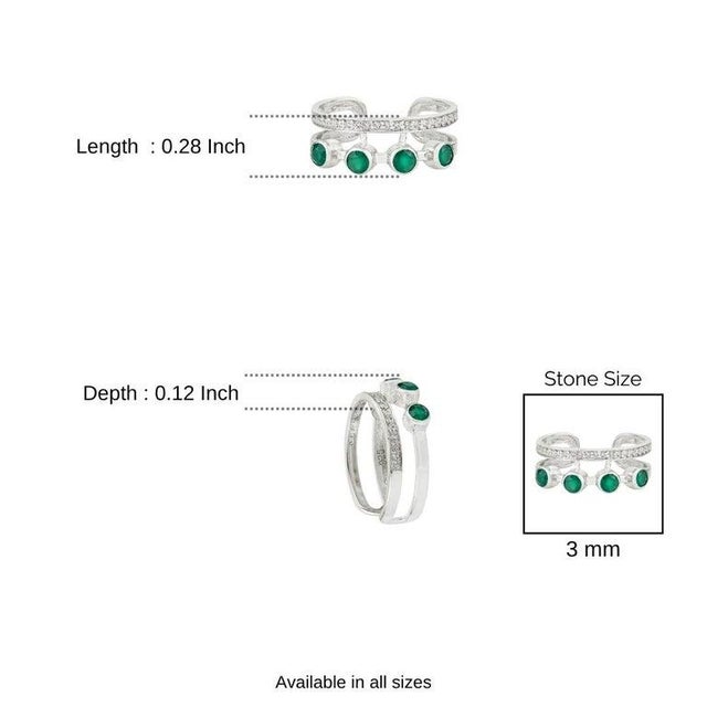 Geometric Green Onyx & Zircon Double Band Ring in 925 Silver, Size 7.5 For Sale - Image 10 of 12