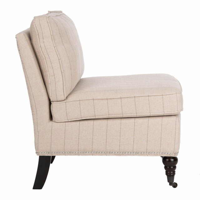 Modern Slipper Chair in Flax Beige & Espresso For Sale - Image 3 of 10