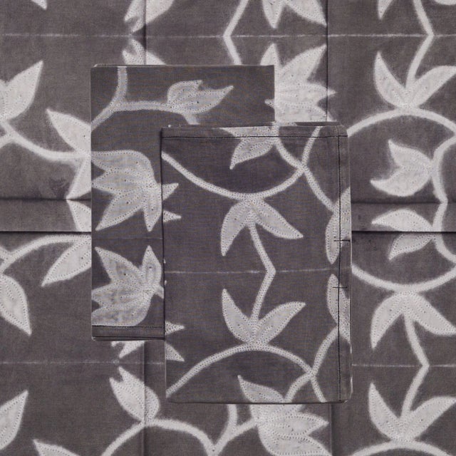 Contemporary Folio Floral Artisanal Black Cotton Table Napkins- Set of 4 For Sale - Image 3 of 3