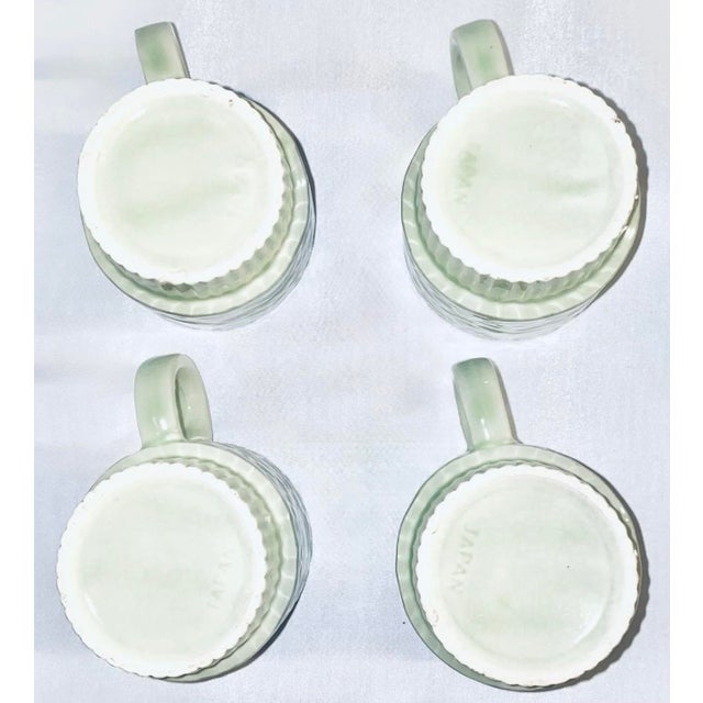 1960s 4 Embossed Vintage 60s Stackable Flower Power Mugs Cups Spring Green Japan 3.5” For Sale - Image 5 of 9
