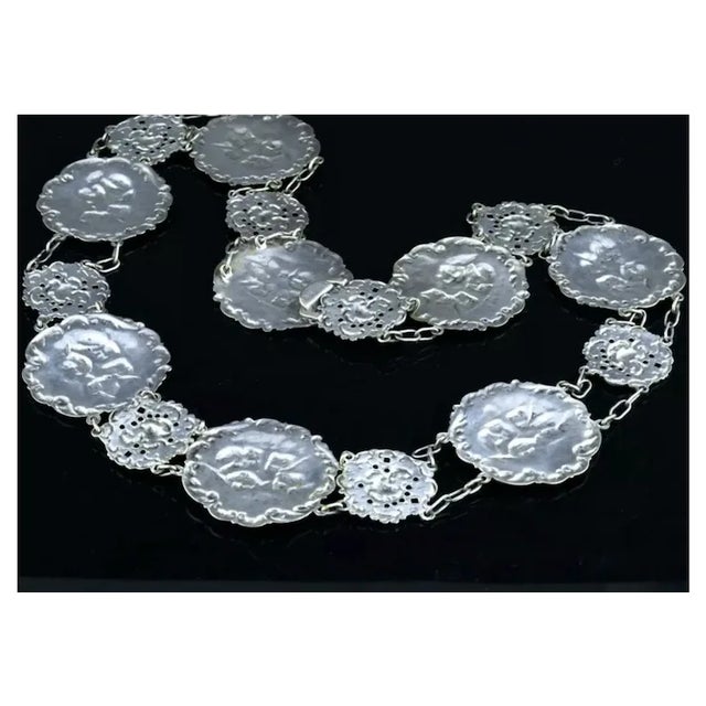 Metal Late 19th Century Victorian Silver Plate Angel Figural Plaque Belt/Necklace For Sale - Image 7 of 11