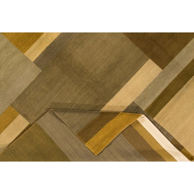 Beautiful Modern Nepalese Handmade Wool rug with a neutral color of browns in a gorgeous all-over geometric minimalist...