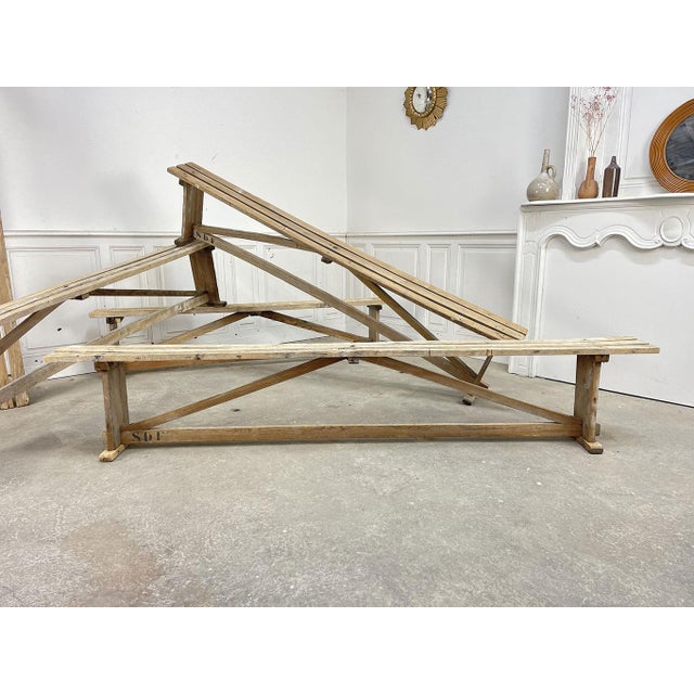 Vintage Slatted Benches in Beech, 1930s, Set of 2 For Sale - Image 4 of 14