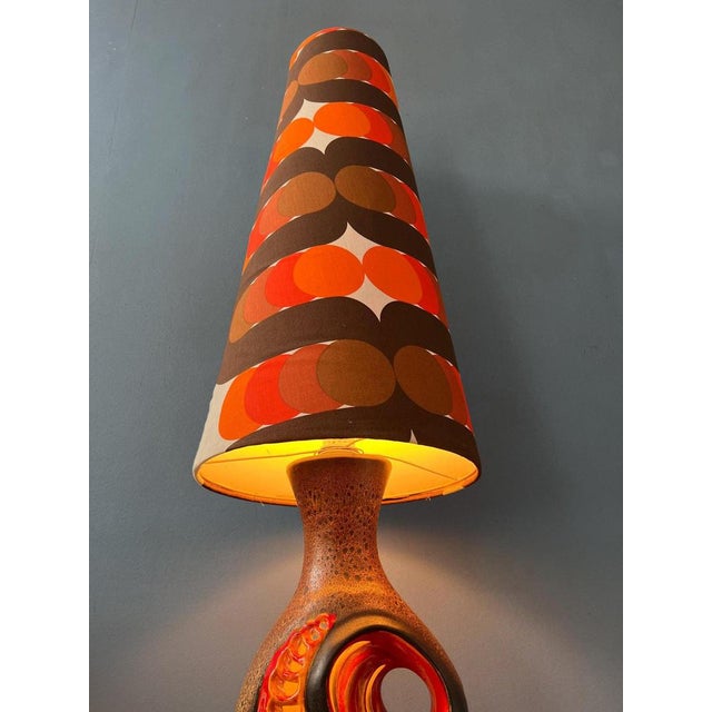 Orange Ceramic Floor Lamp with Dotted Shade, West Germany For Sale - Image 3 of 11