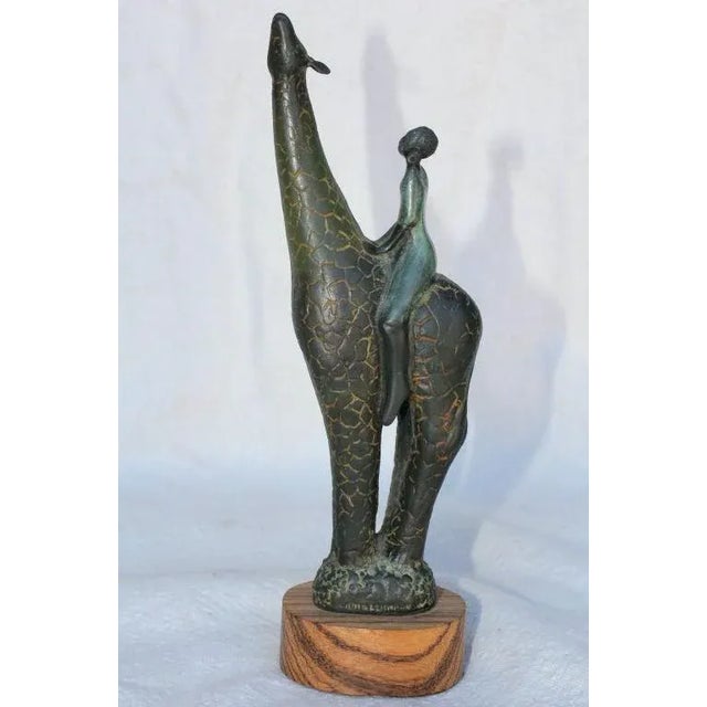 Wood Craig Lehmann Bronze Giraffe With African Rider For Sale - Image 7 of 13