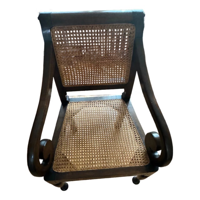 1990s Anglo-Indian Teak and Rattan Arm Chair For Sale