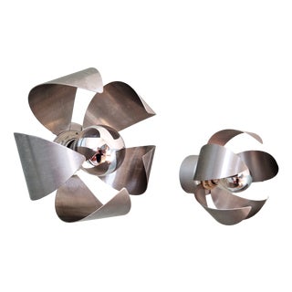 Space Age Chrome Metal Wall Sconces, 1970s, Set of 2 For Sale