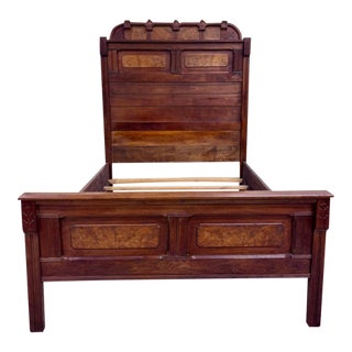 Antique Full Size Victorian Eastlake Monumental Carved Walnut Bed For Sale
