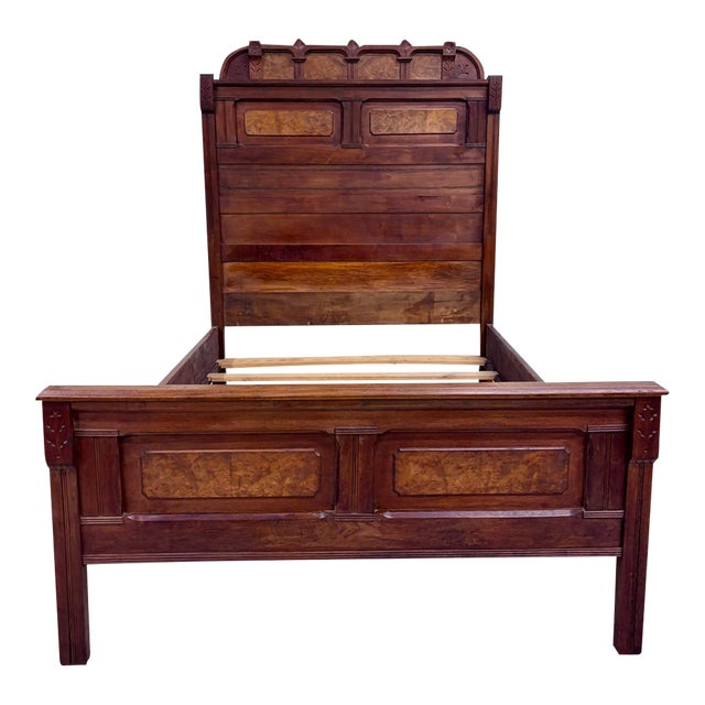 Antique Full Size Victorian Eastlake Monumental Carved Walnut Bed For Sale