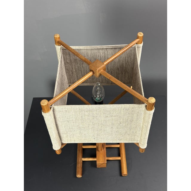 Mid-Century Modern Scandinavian Pine Table Lamp with Square Fabric Shade, 1970s For Sale - Image 10 of 15