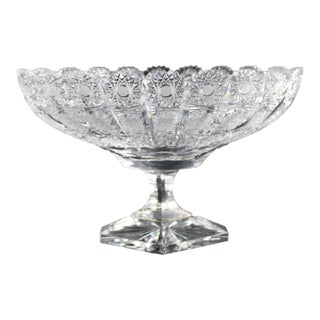 Vintage Bohemian Czech Cut Crystal Footed Centerpiece, Large Brilliant & Heavy For Sale