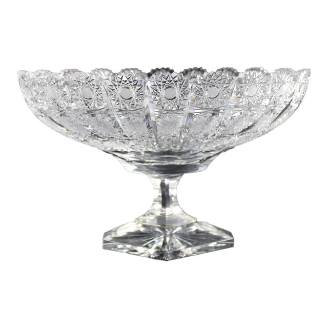 Vintage Bohemian Czech Cut Crystal Footed Centerpiece, Large Brilliant & Heavy For Sale