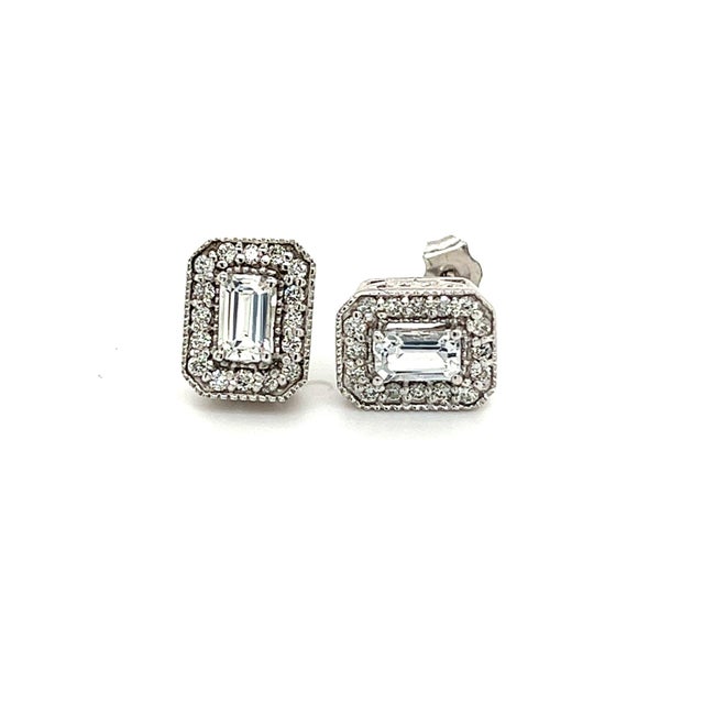 Blue Natural Sapphire Diamond Stud Earrings 14k W Gold 0.96 TCW Certified For Sale - Image 8 of 10