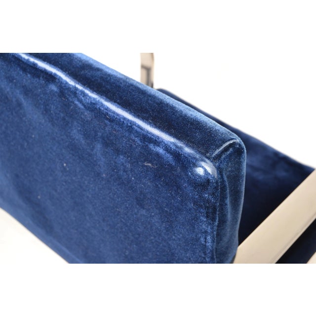 Mies Van Der Rohe for Knoll Stainless Steel Brno Chairs Blue Velvet 1977, Pair For Sale - Image 9 of 13