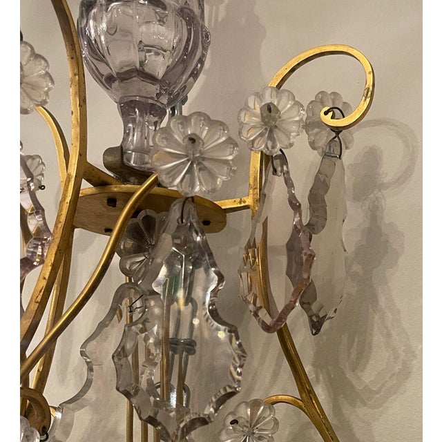 Pair of French Gilt Bronze and Crystal Wall Sconces, Late 19th Century. For Sale - Image 9 of 11
