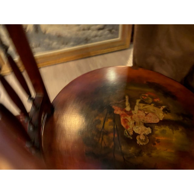 Brown Antique Victorian Mahogany Tête-À-Tête Bench With Hand-Painted Panels & Ormolu Mounts [RGre] For Sale - Image 8 of 9