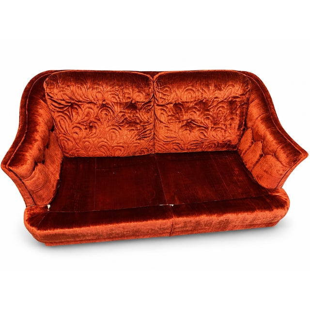 1970s 1970s Burnt Orange Crushed Velvet Curved Loveseat For Sale - Image 5 of 10