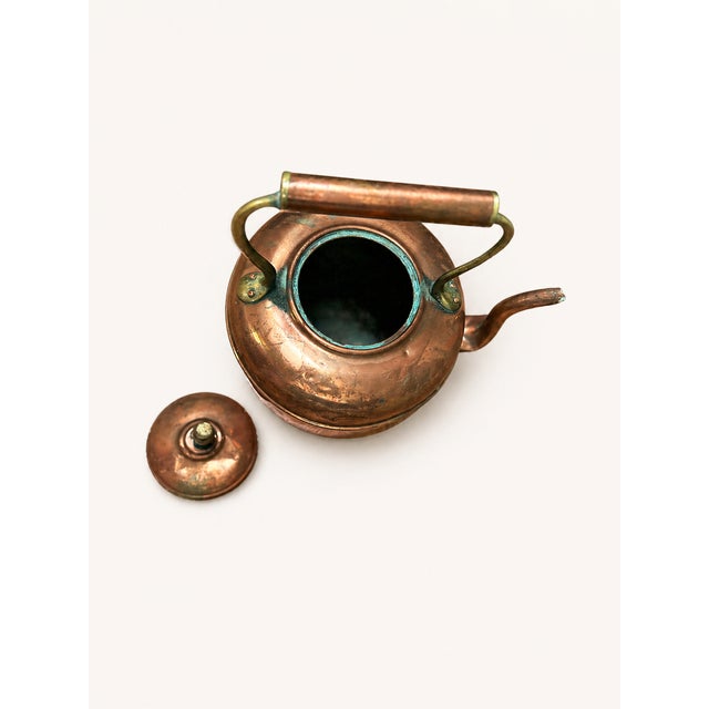 Antique Hand-Hammered Copper Teapot Kettle With Copper Handle & Brass Accents, Rustic European Style, 12.5” For Sale - Image 4 of 6