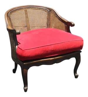 C1950's Traditional Style Red Textile Caned Side Chair