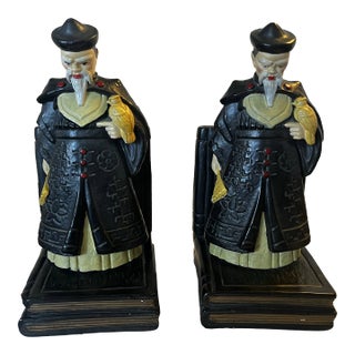 Vintage Asian Men Bookends- a Pair For Sale
