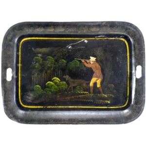 1800s New England Tableware Tray With Hunt Scene
