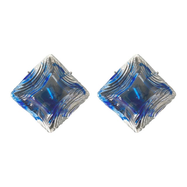 Mid-Century Modern Italian Blue Clear Murano Wall Sconces from Mazzega, 1970s, Set of 2 For Sale - Image 9 of 9