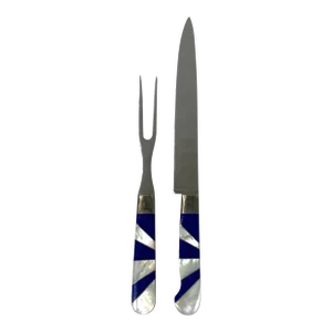 Late 20th Century Santa Fe Stoneworks Lapis Lazuli & Mother of Pearl Inlaid Cutlery Carving Set