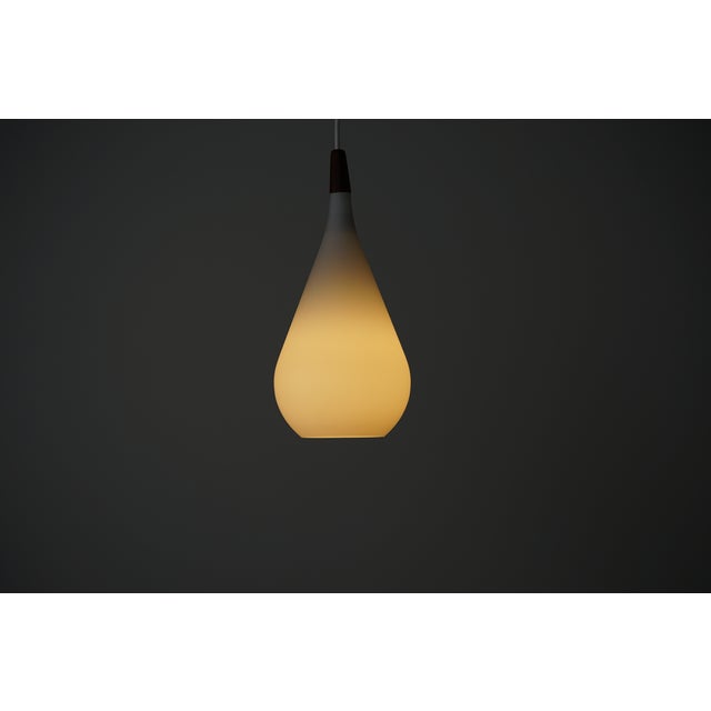 Mid-Century Modern Mid-Century Modern Danish Hanging Lamp in Opal Glass and Teak, 1960s For Sale - Image 3 of 13