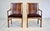 A striking pair of Mid 20th century Walnut armchairs by Lane furniture. The new upholstery beautifully compliments the...