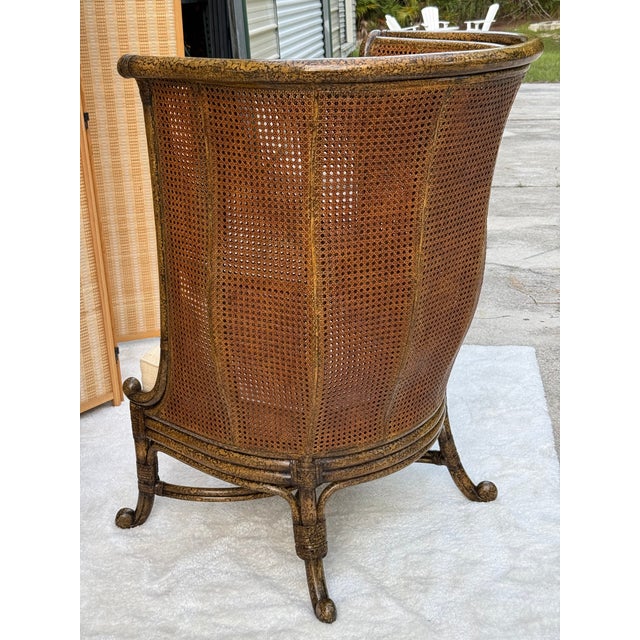 Wood Vintage Maitland-Smith British Colonial Style Double Caned Faux-Tortoiseshell Wingback Chair For Sale - Image 7 of 18